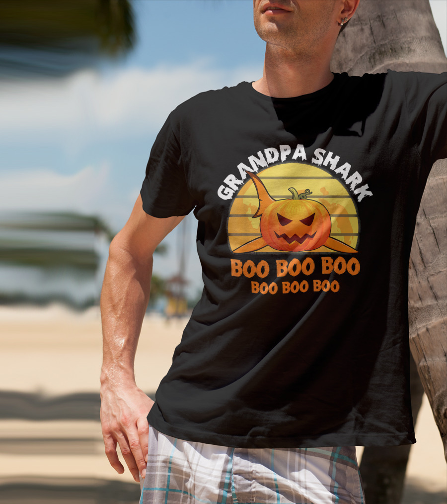 Grandpa Shark Boo Boo Boo Pumpkin Halloween T-Shirt