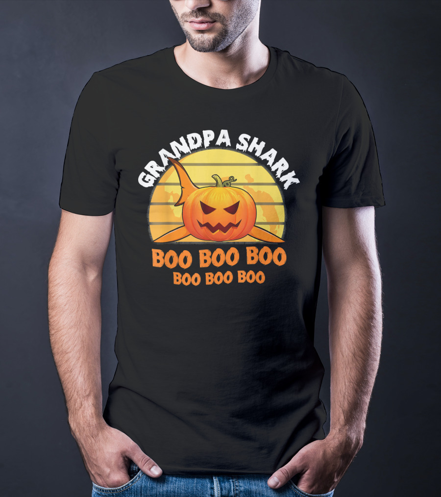 Grandpa Shark Boo Boo Boo Pumpkin Halloween T-Shirt