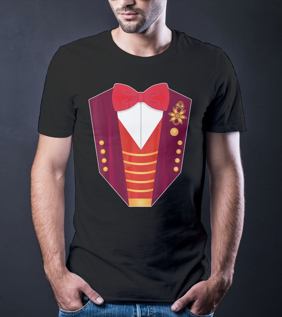 Circus Ringmaster Costume Hall Red Bowtie And Gold Button T-Shirt