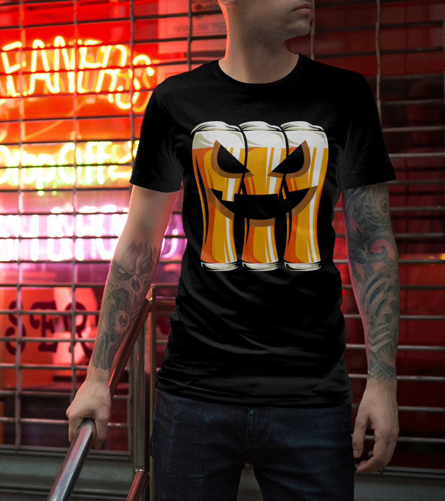 Halloween Pumpkin Beer Glasses Funny Drinking Scary T-Shirt