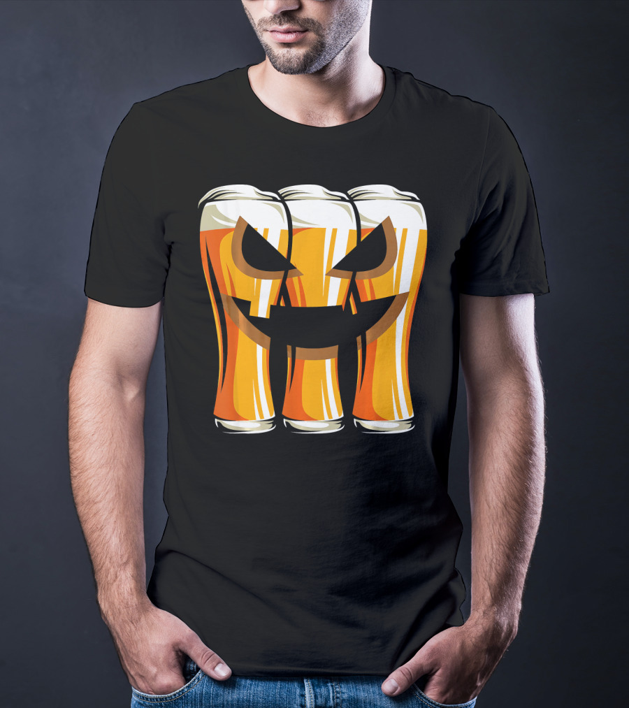 Halloween Pumpkin Beer Glasses Funny Drinking Scary T-Shirt