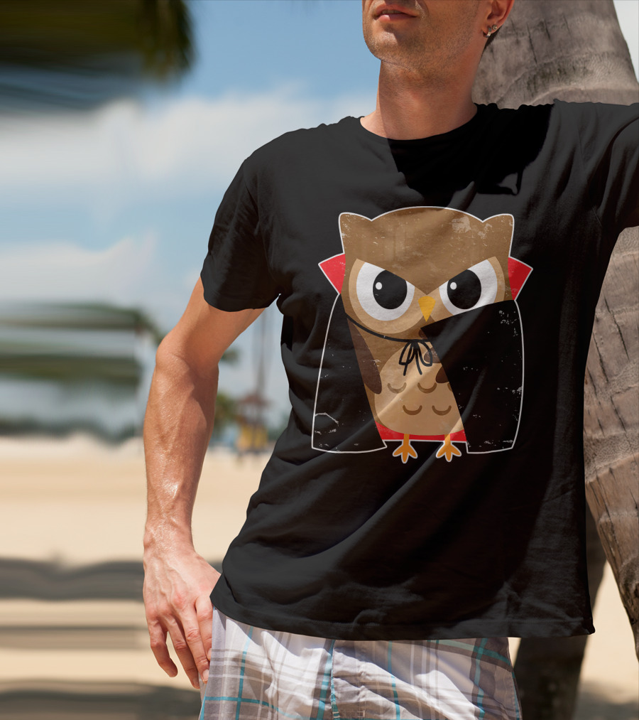 Halloween Owl Dressed As Dracula In Cape T-Shirt