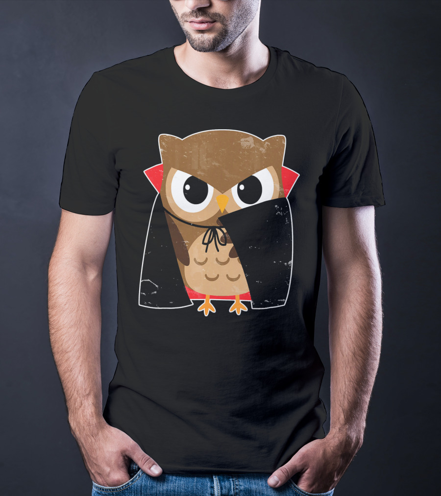 Halloween Owl Dressed As Dracula In Cape T-Shirt