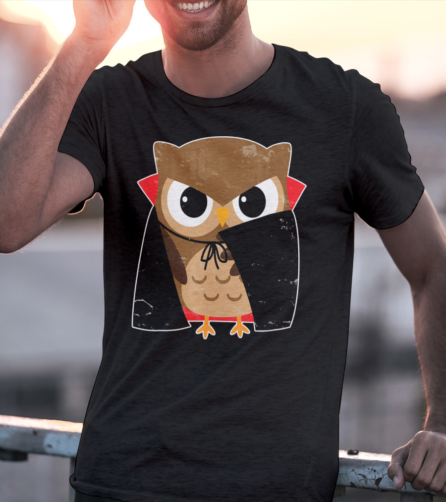 Halloween Owl Dressed As Dracula In Cape T-Shirt