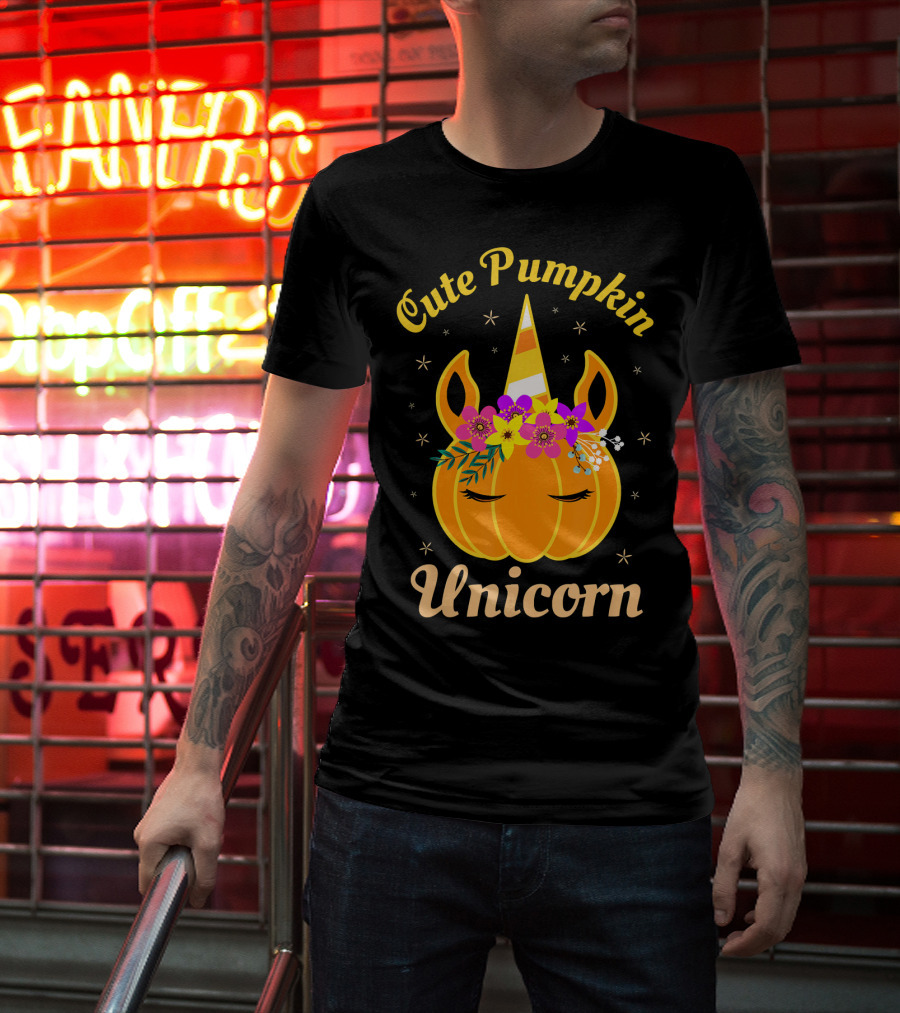 Cute Pumpkin Unicorn Kids Costume Trick Halloween Magic T-Shirt