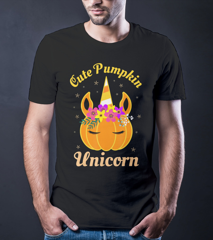 Cute Pumpkin Unicorn Kids Costume Trick Halloween Magic T-Shirt