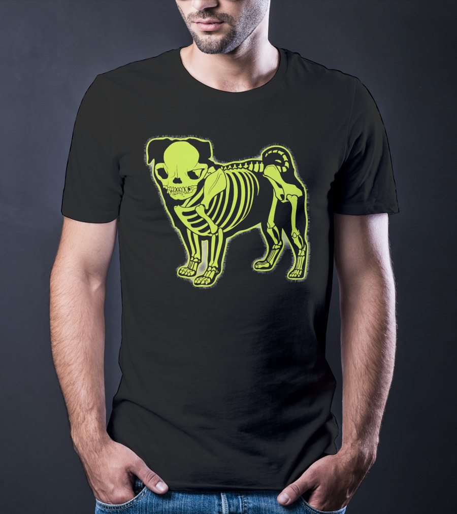 Pug Skeleton Neon Glow Canine Bones T-Shirt