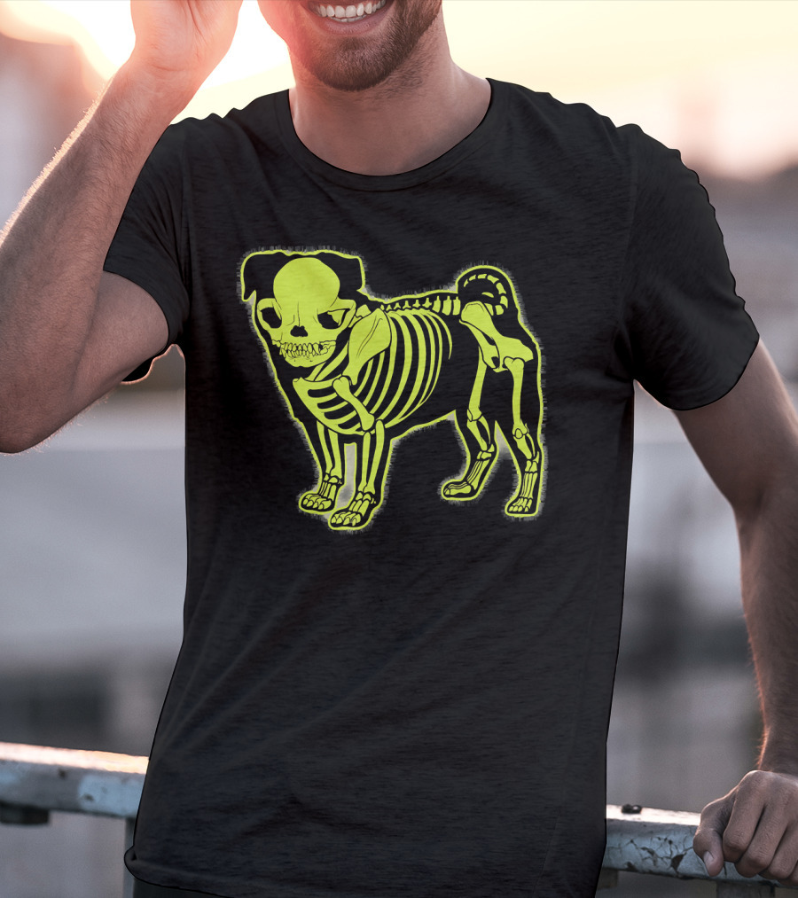 Pug Skeleton Neon Glow Canine Bones T-Shirt