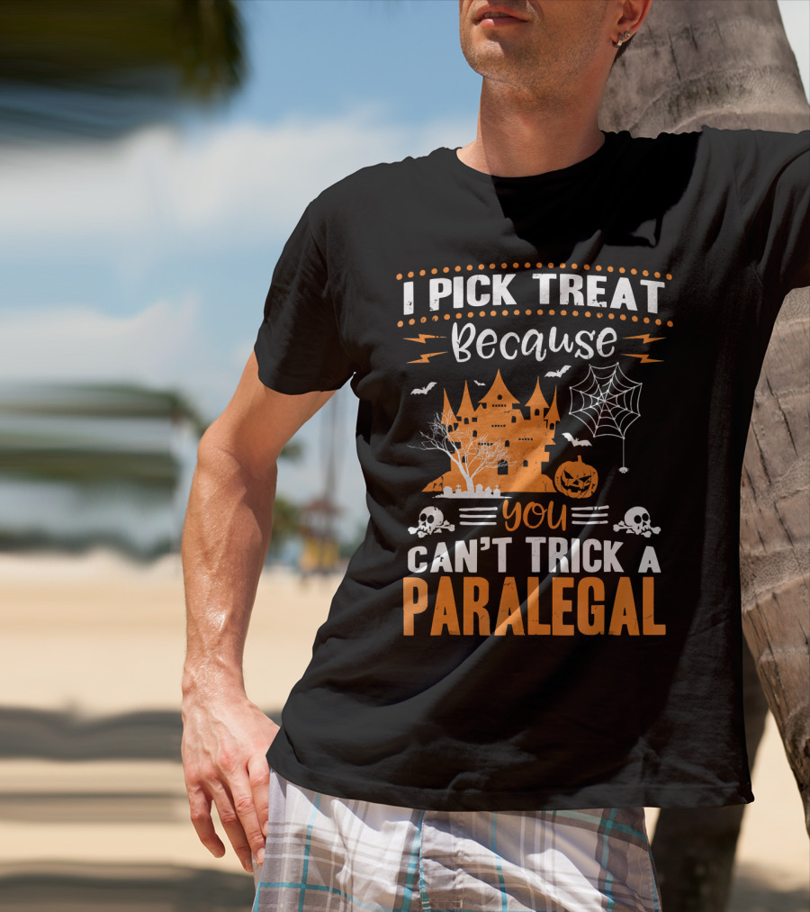 I Pick Treat Because You Can't Trick A Paralegal Halloween Castle Pumpkin Skulls T-Shirt