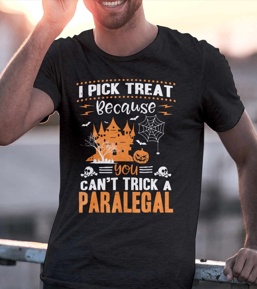 I Pick Treat Because You Can't Trick A Paralegal Halloween Castle Pumpkin Skulls T-Shirt
