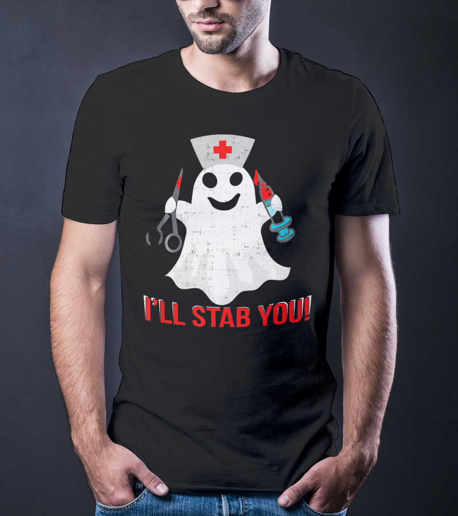 Funny Ghost Nurse I'll Stab You Halloween Humor T-Shirt