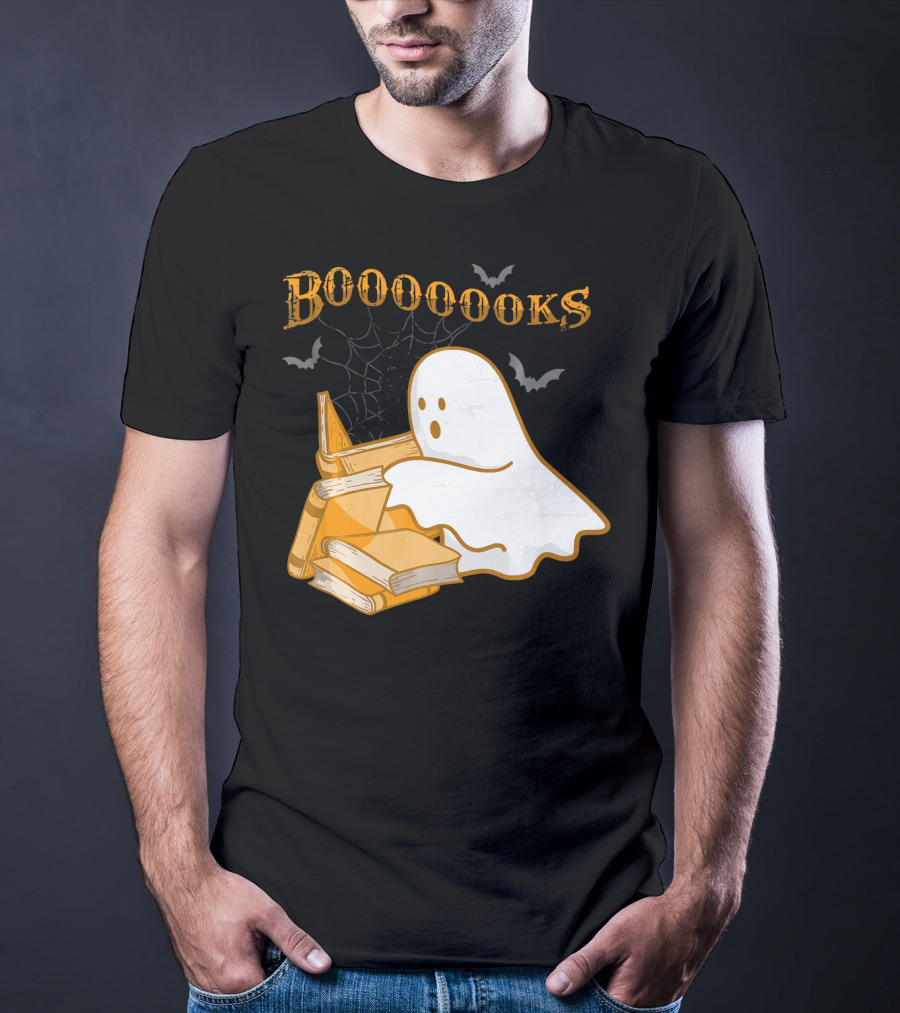 Booooooks Ghost Reading Bat Halloween Teacher T-Shirt