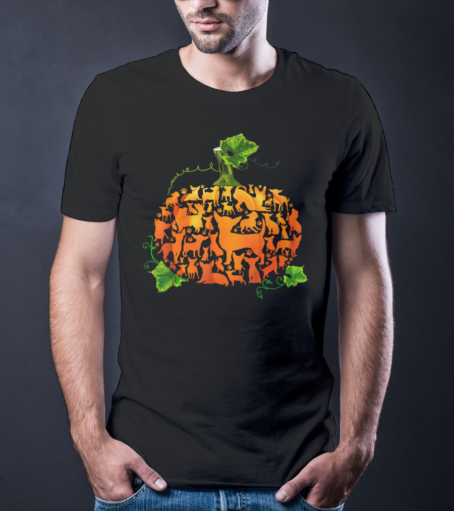 Pumpkin Chihuahua Dog Silhouette Collage T-Shirt