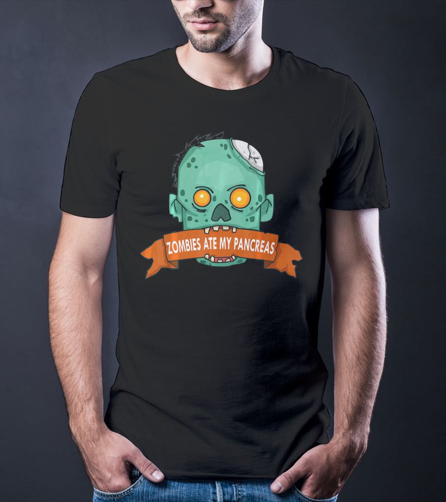 Zombies Ate My Pancreas Type 1 Diabetes Awareness Zombie Head T-Shirt