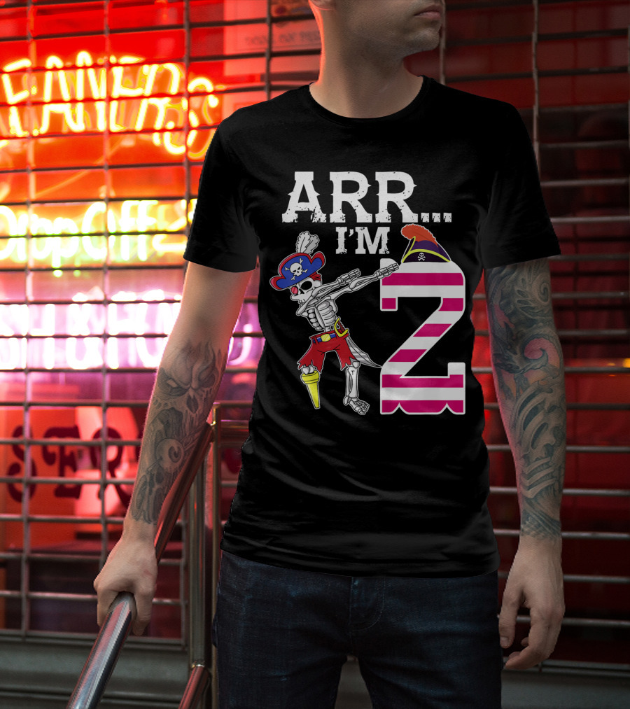 ARR Im 2 Pirate Skeleton Dab 2nd Birthday Party Kids T-Shirt