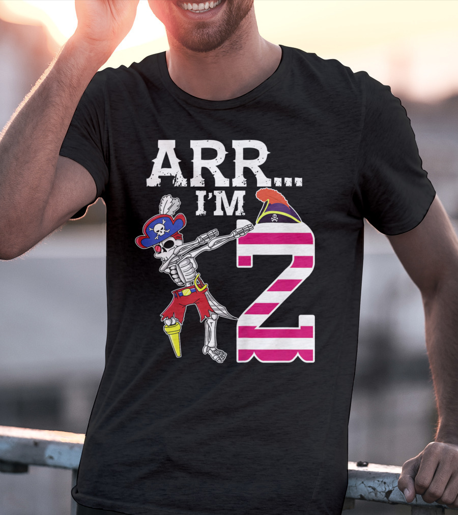 ARR Im 2 Pirate Skeleton Dab 2nd Birthday Party Kids T-Shirt