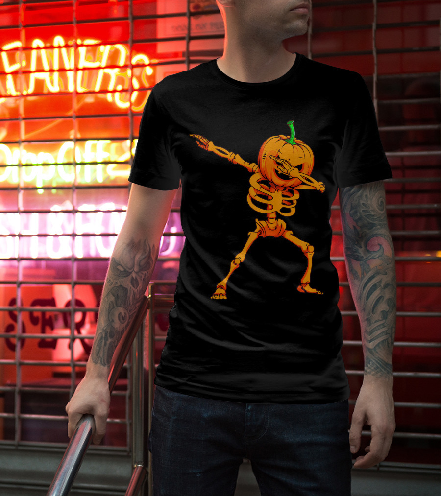 Dabbing Skeleton Pumpkin Halloween Dance T-Shirt