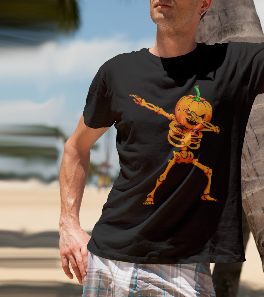 Dabbing Skeleton Pumpkin Halloween Dance T-Shirt