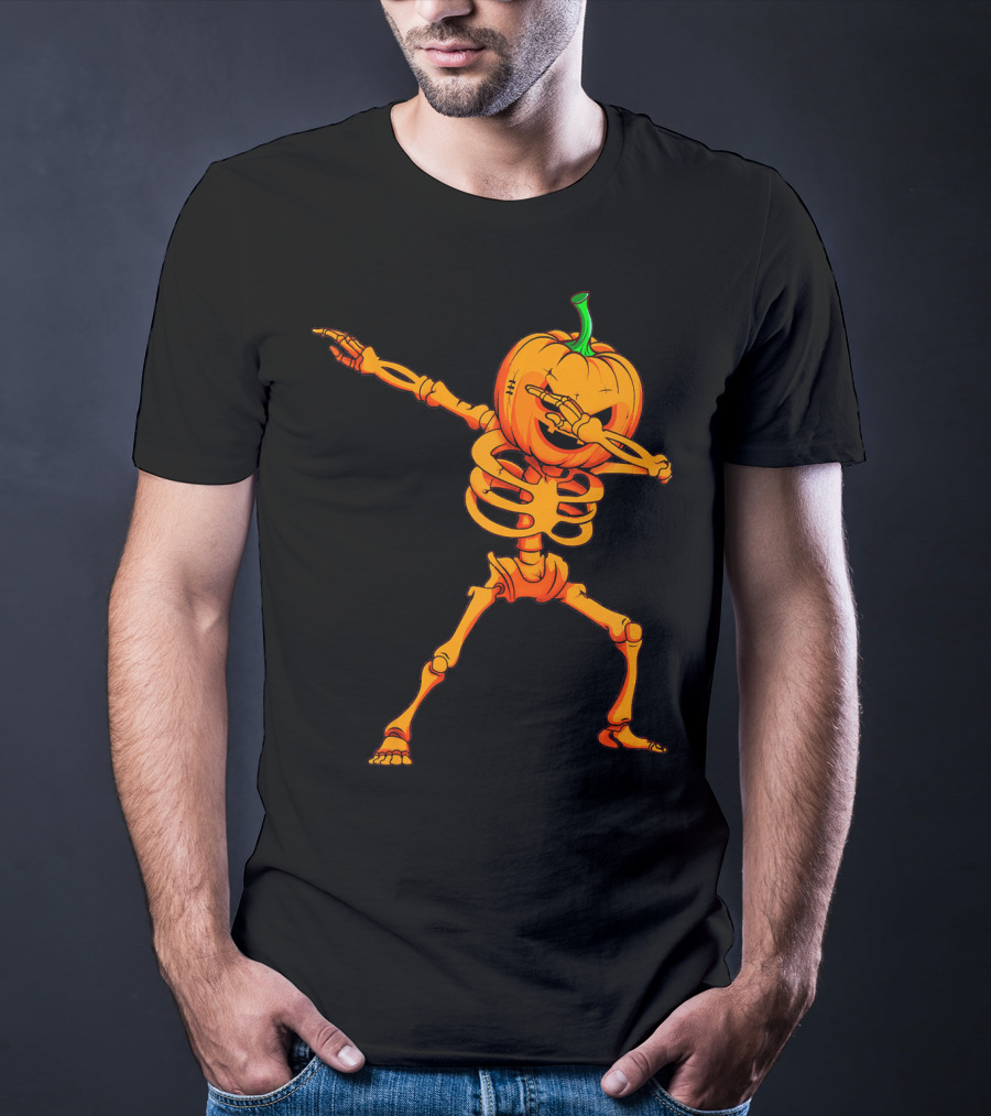 Dabbing Skeleton Pumpkin Halloween Dance T-Shirt
