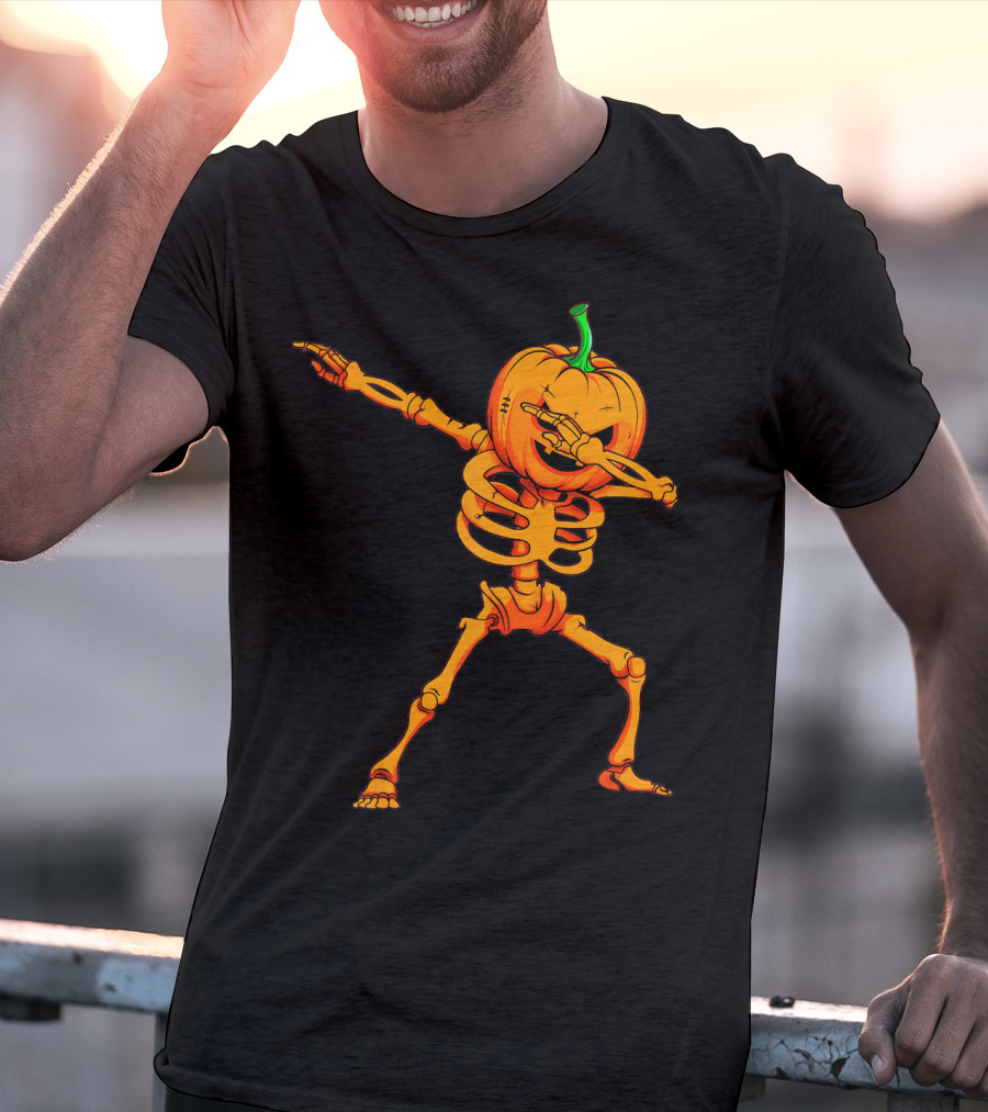 Dabbing Skeleton Pumpkin Halloween Dance T-Shirt