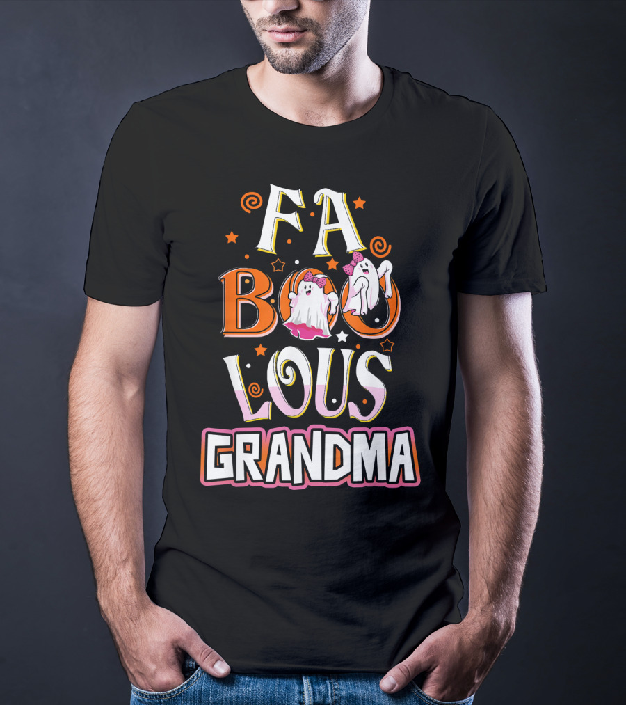 FA BOO Lous Grandma Ghosts With Bows Spirals And Stars T-Shirt