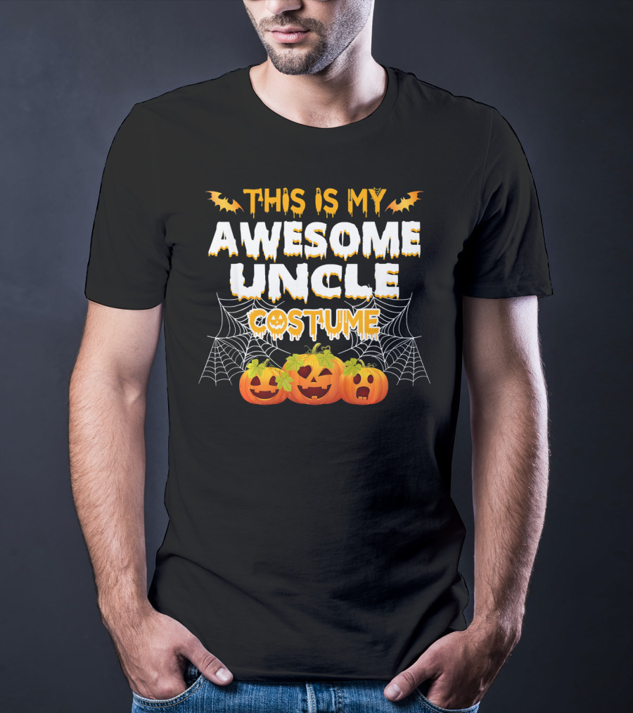 This Is My Awesome Uncle Costume Halloween Pumpkins Bats Cobwebs T-Shirt