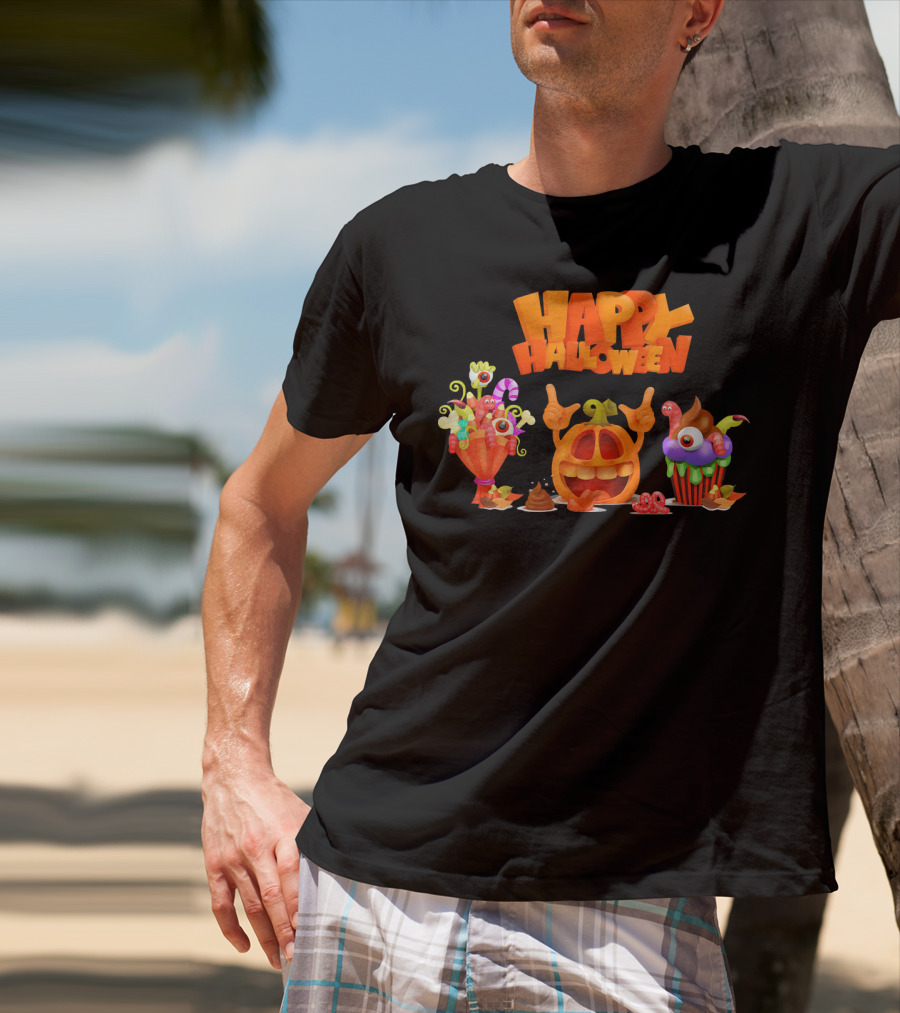 Happy Halloween Candy Pumpkin Characters T-Shirt