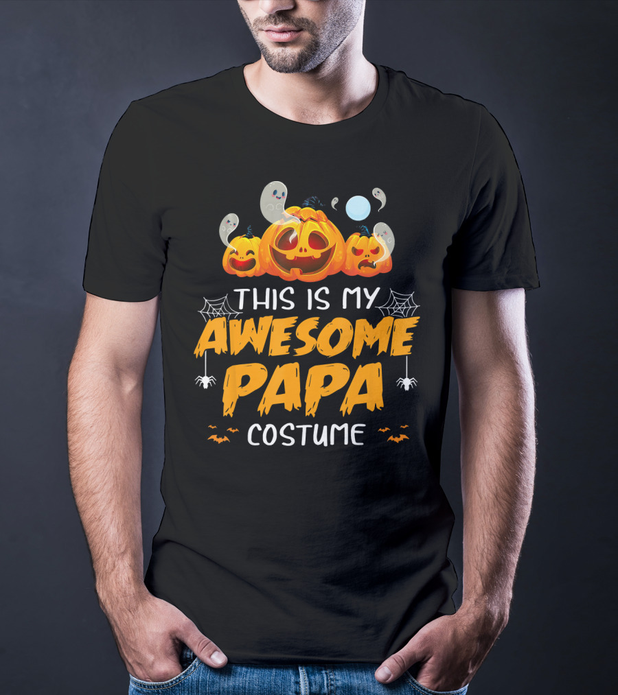 This Is My Awesome Papa Costume Funny Halloween Pumpkins Spiders Ghosts Bats T-Shirt