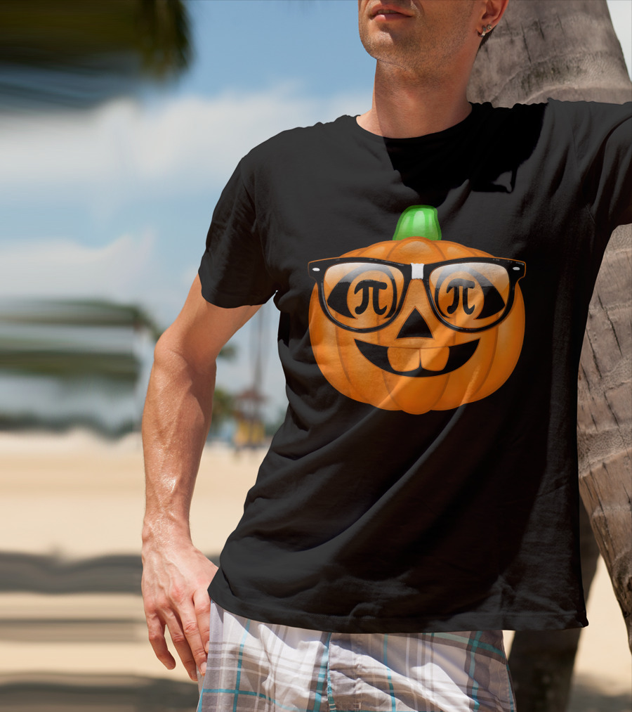 Pi Math Nerdy Pumpkin With Glasses Emoji T-Shirt