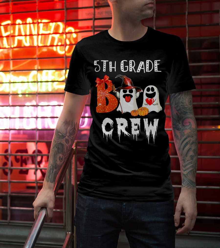 5Th Grade Boo Crew Halloween Ghosts With Witch Hat And Pumpkins T-Shirt