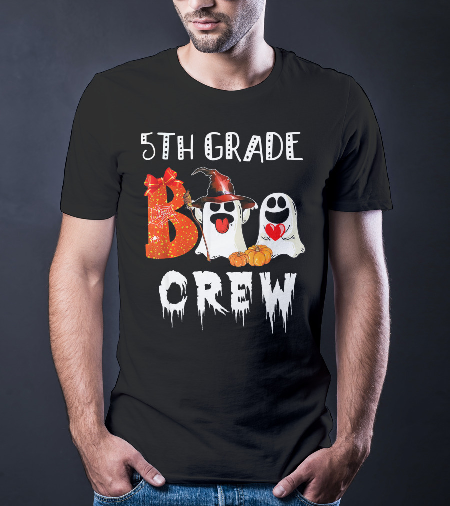5Th Grade Boo Crew Halloween Ghosts With Witch Hat And Pumpkins T-Shirt