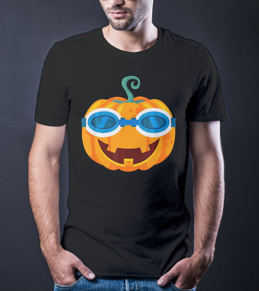 Swimming Pumpkin With Goggles Funny Halloween T-Shirt