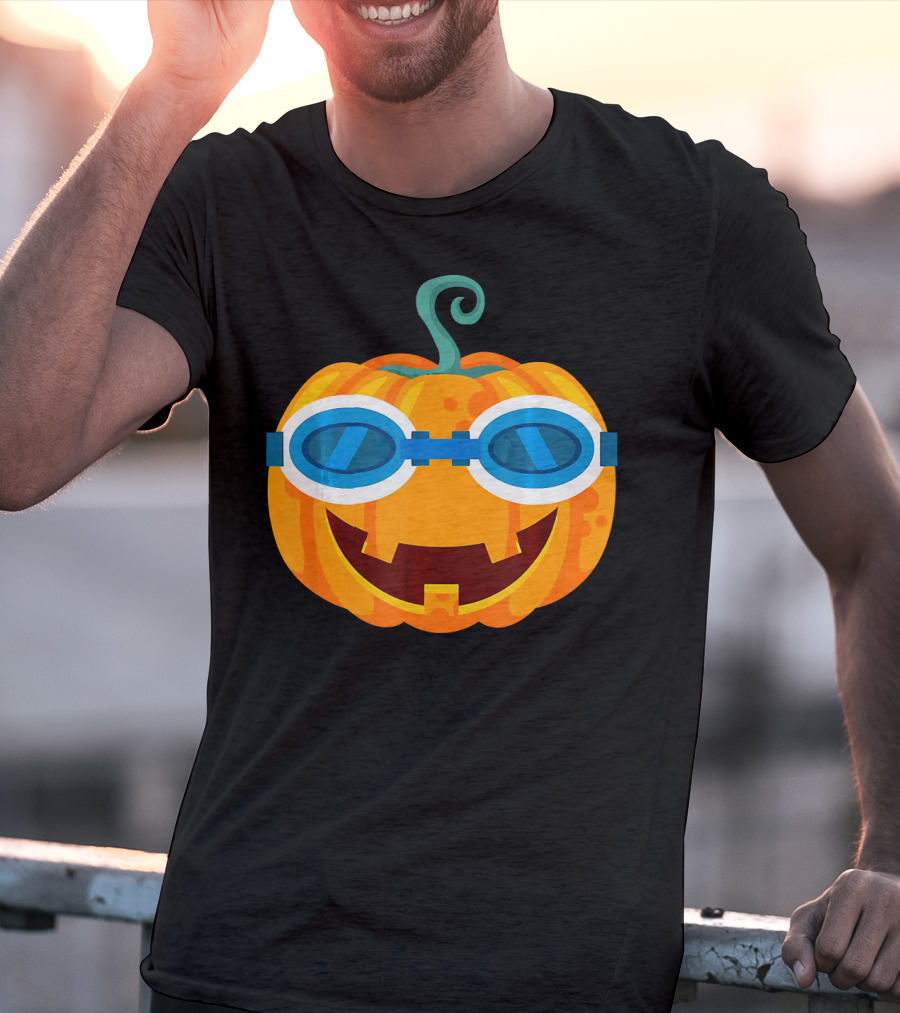 Swimming Pumpkin With Goggles Funny Halloween T-Shirt