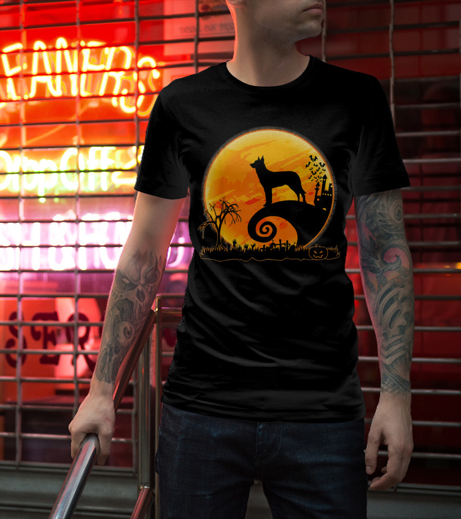 Beauceron Dog Halloween Moon Spooky Night Scene T-Shirt