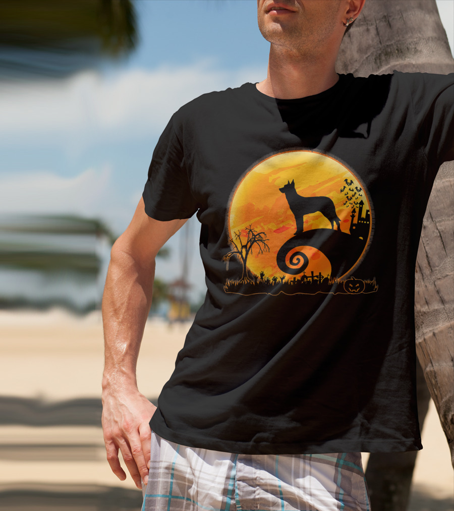 Beauceron Dog Halloween Moon Spooky Night Scene T-Shirt