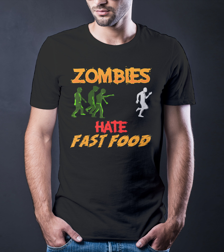 Zombies Hate Fast Food Fleeing From Funny Zombi Chase T-Shirt