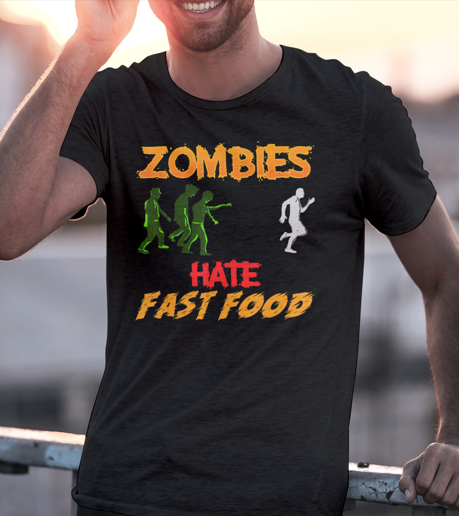 Zombies Hate Fast Food Fleeing From Funny Zombi Chase T-Shirt