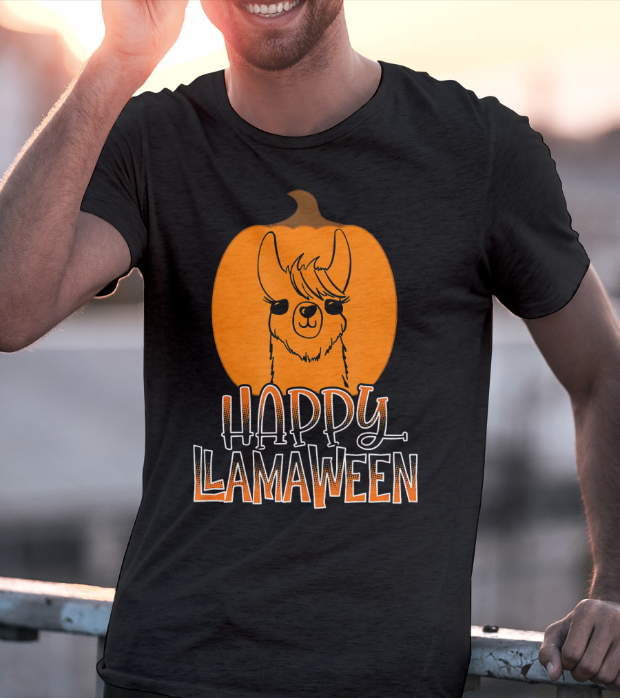 Happy Llamaween Funny Pumpkin Halloween Llama T-Shirt