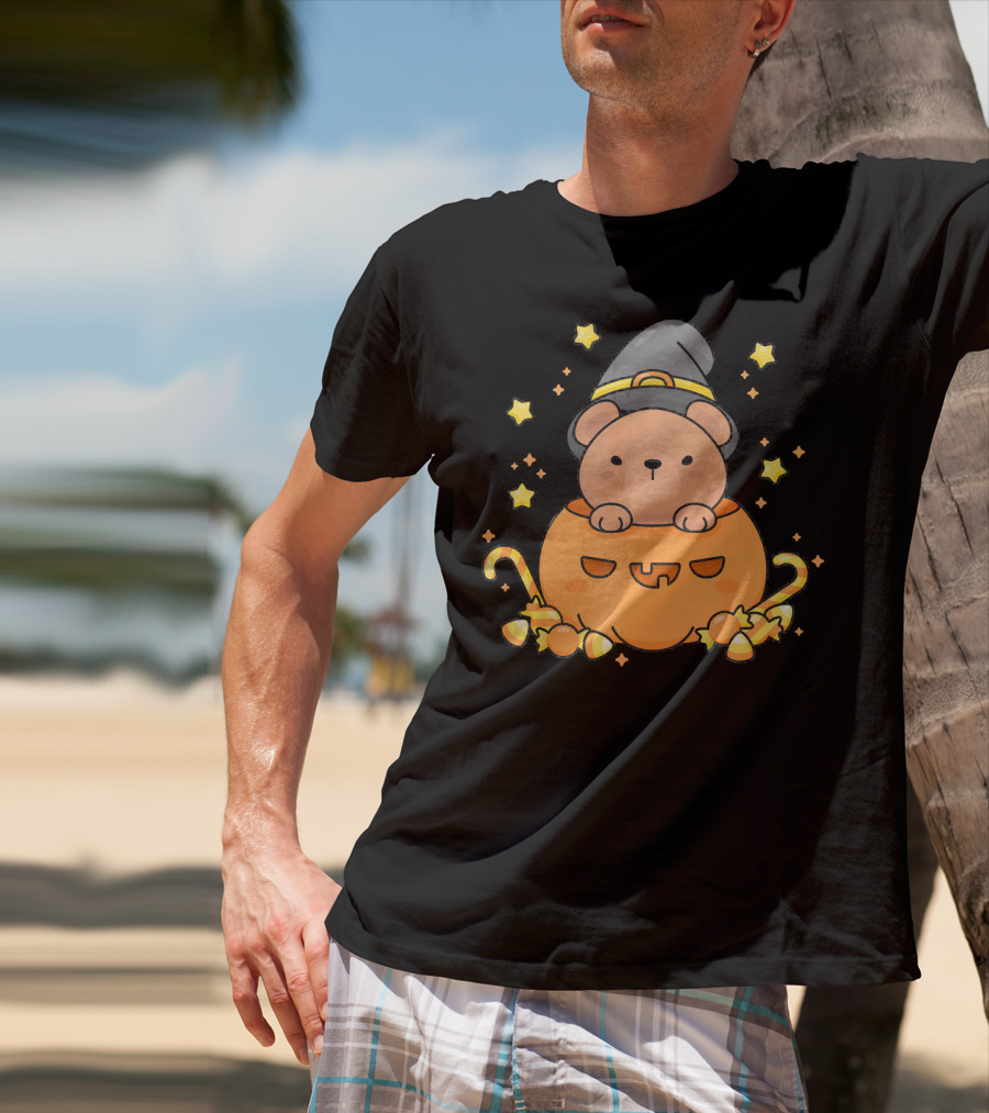 Kawaii Bear Witch Hat Pumpkin Candy Stars Japanese T-Shirt