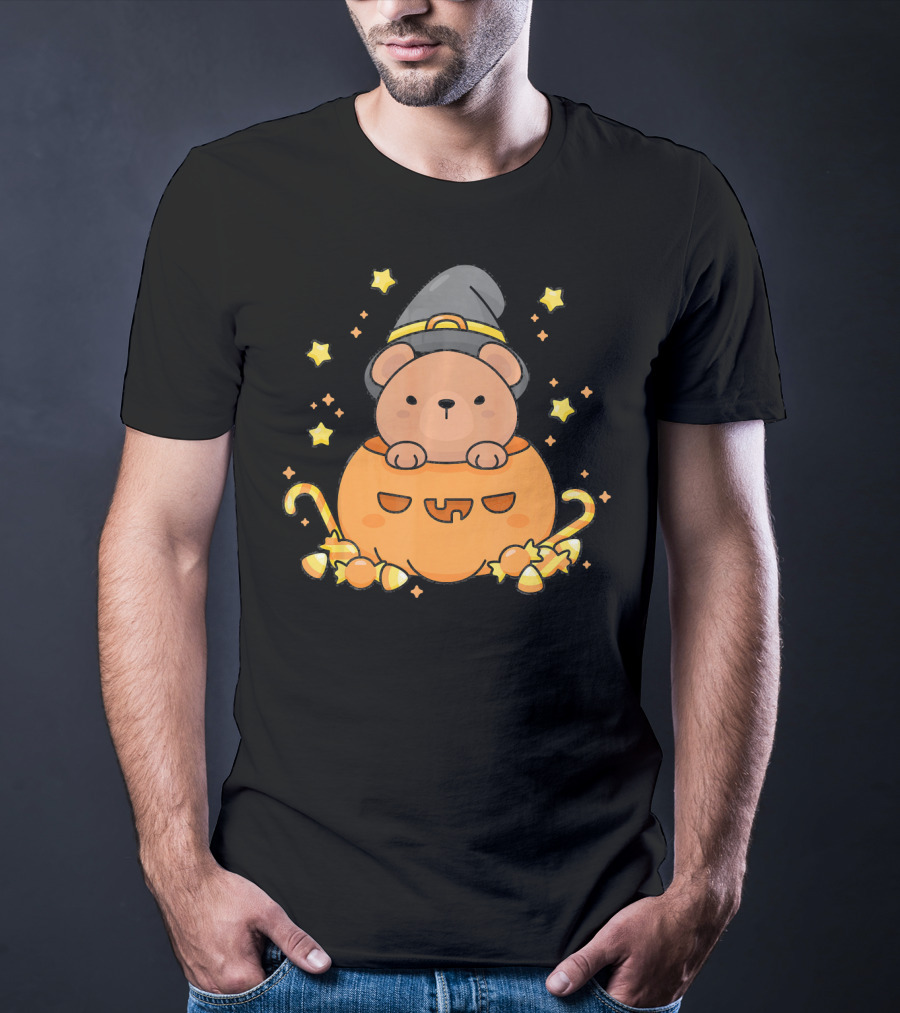 Kawaii Bear Witch Hat Pumpkin Candy Stars Japanese T-Shirt