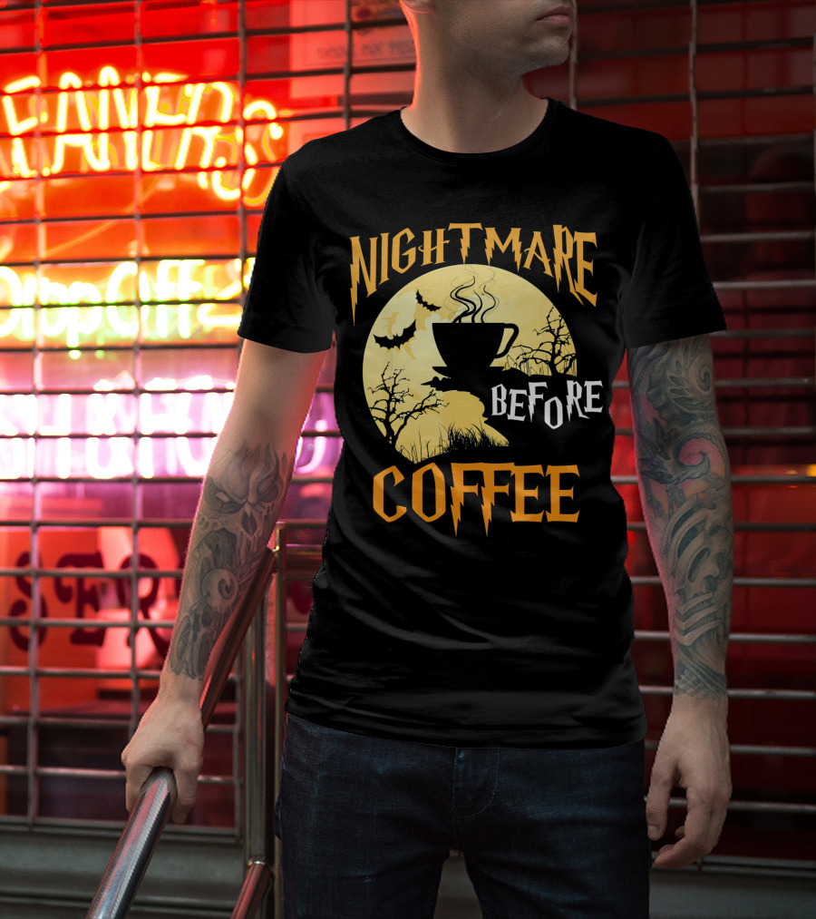 Nightmare Before Coffee Halloween Moon Bat And Tree T-Shirt