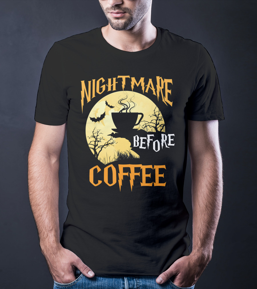 Nightmare Before Coffee Halloween Moon Bat And Tree T-Shirt