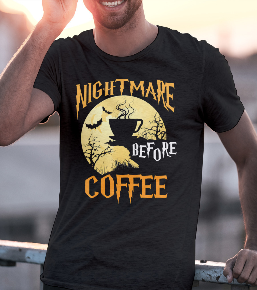 Nightmare Before Coffee Halloween Moon Bat And Tree T-Shirt