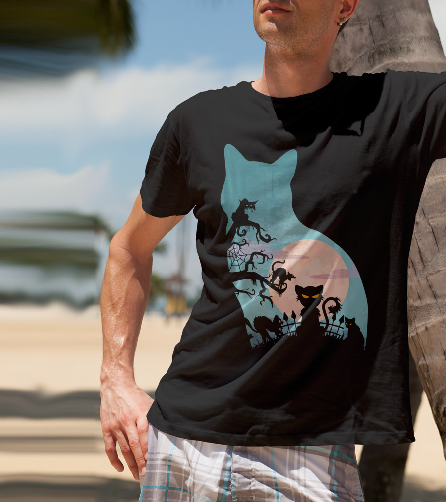 Scary Cat Lovers Halloween Creepy Moonlit T-Shirt