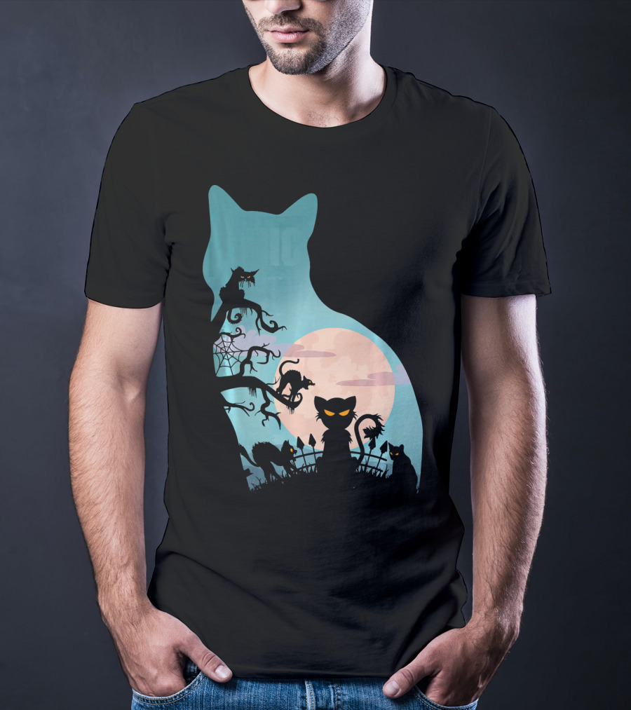 Scary Cat Lovers Halloween Creepy Moonlit T-Shirt