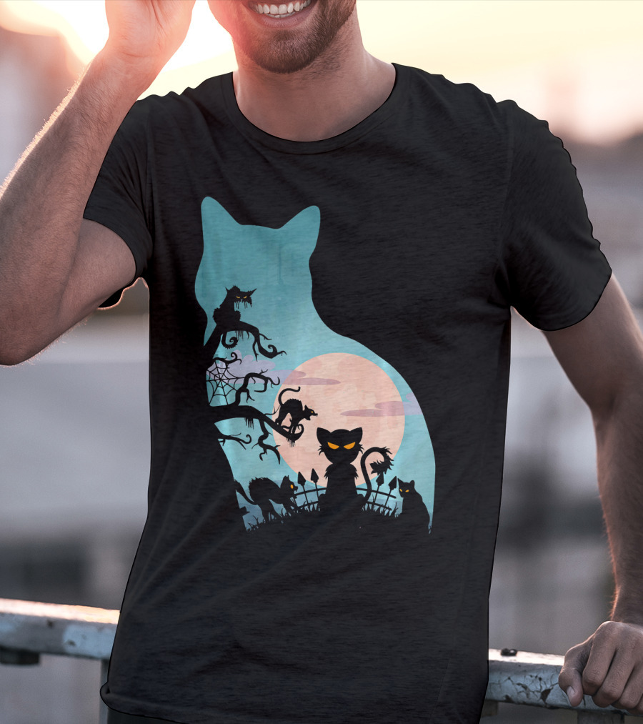 Scary Cat Lovers Halloween Creepy Moonlit T-Shirt
