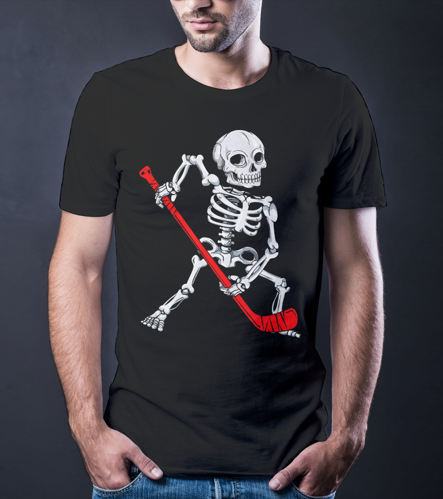 Skeleton Hockey Skeleton With Red Hockey Stick T-Shirt