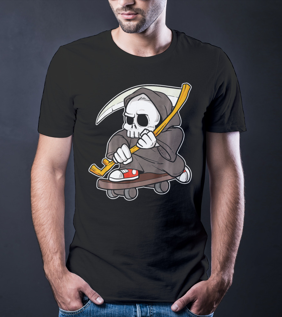 Funny Grim Reaper Skater Skateboard Reaper Skate Or Die T-Shirt