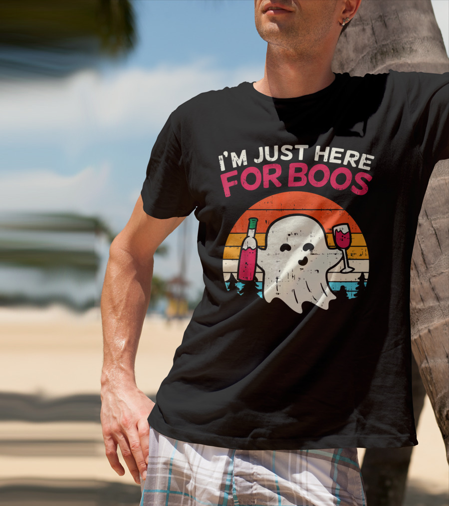 I'm Just Here For Boos Retro Ghost Wine Vintage T-Shirt