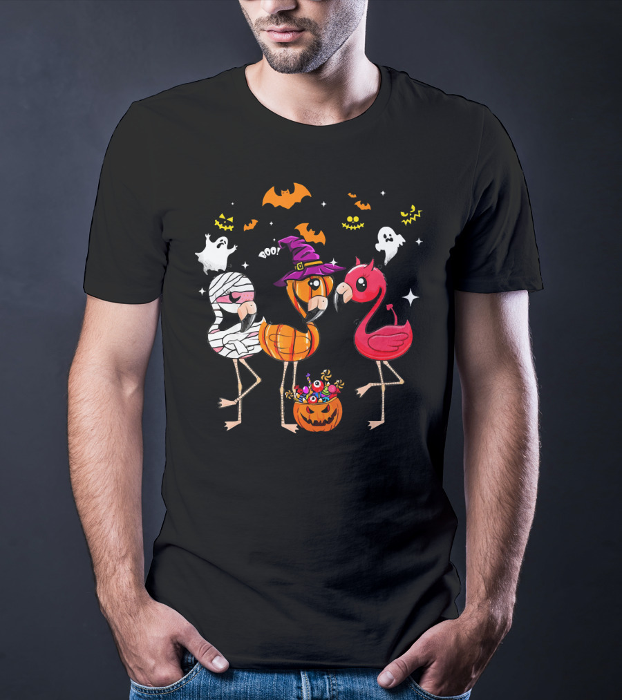Funny Flamingo Halloween Costume Trio Mummy Witch Boo T-Shirt